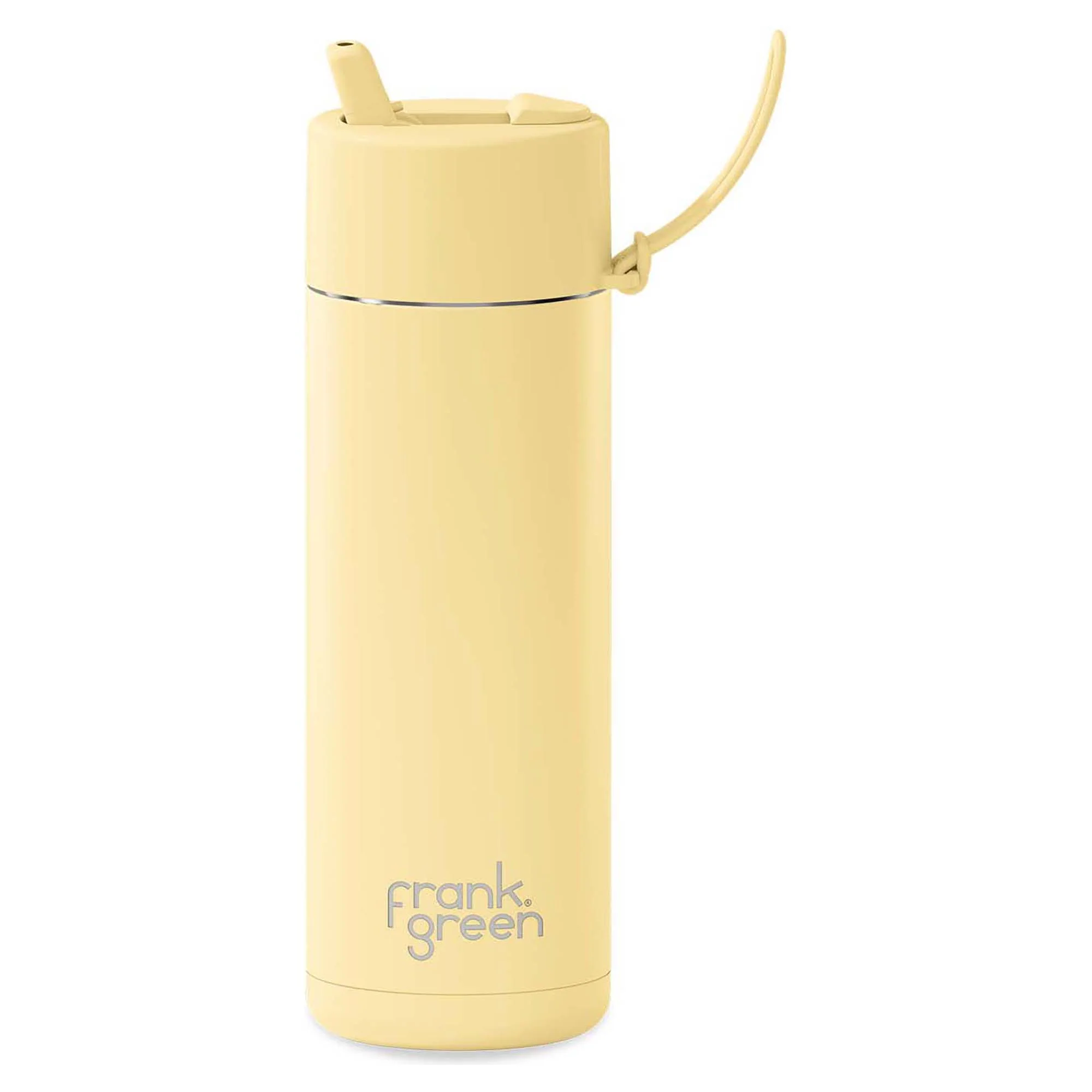 595ml 'Buttermilk' Stainless Steel Ceramic Reusable Flip Straw Lid Water Bottle