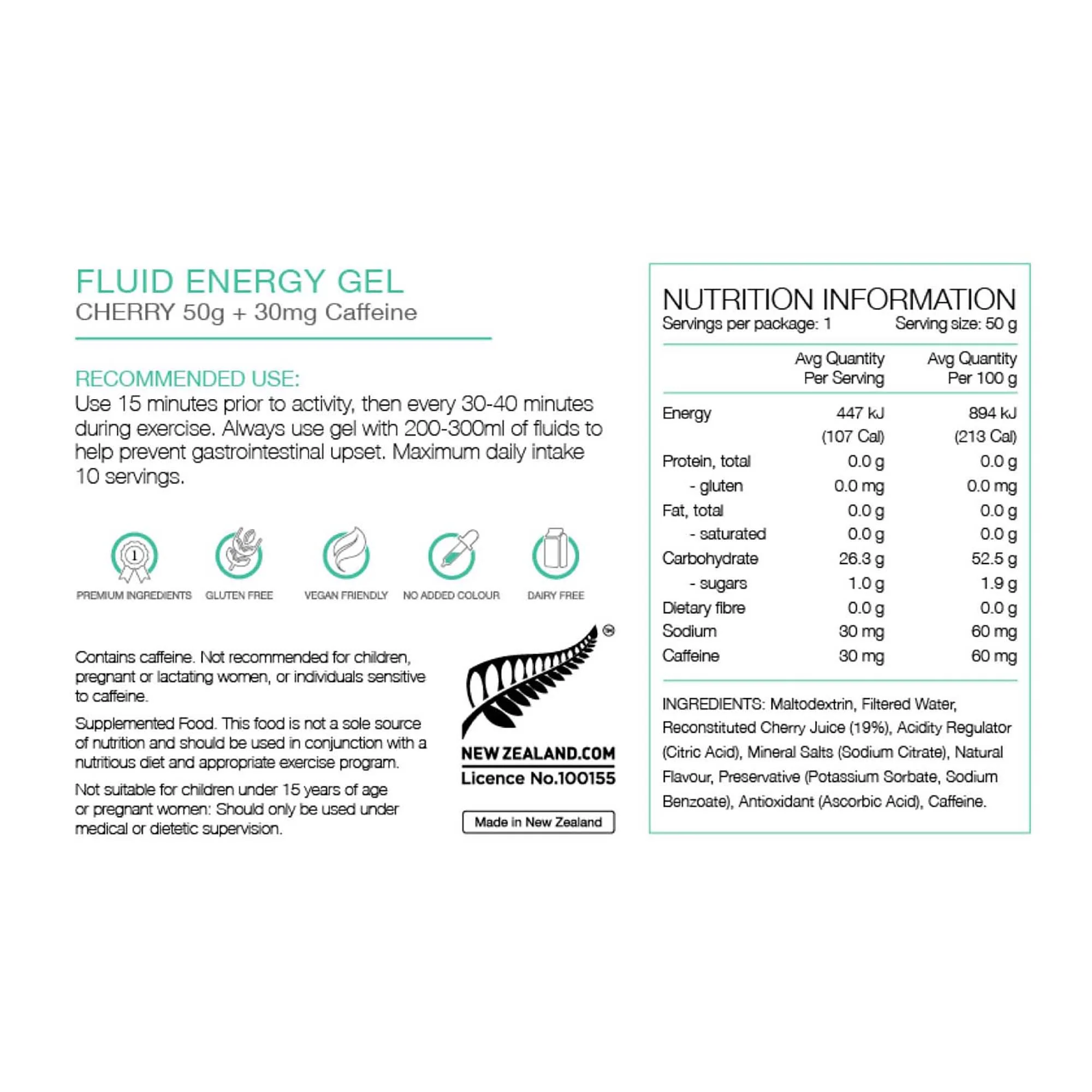 50g Cherry & 30mg Caffeine Fluid Energy Gel - Image 3