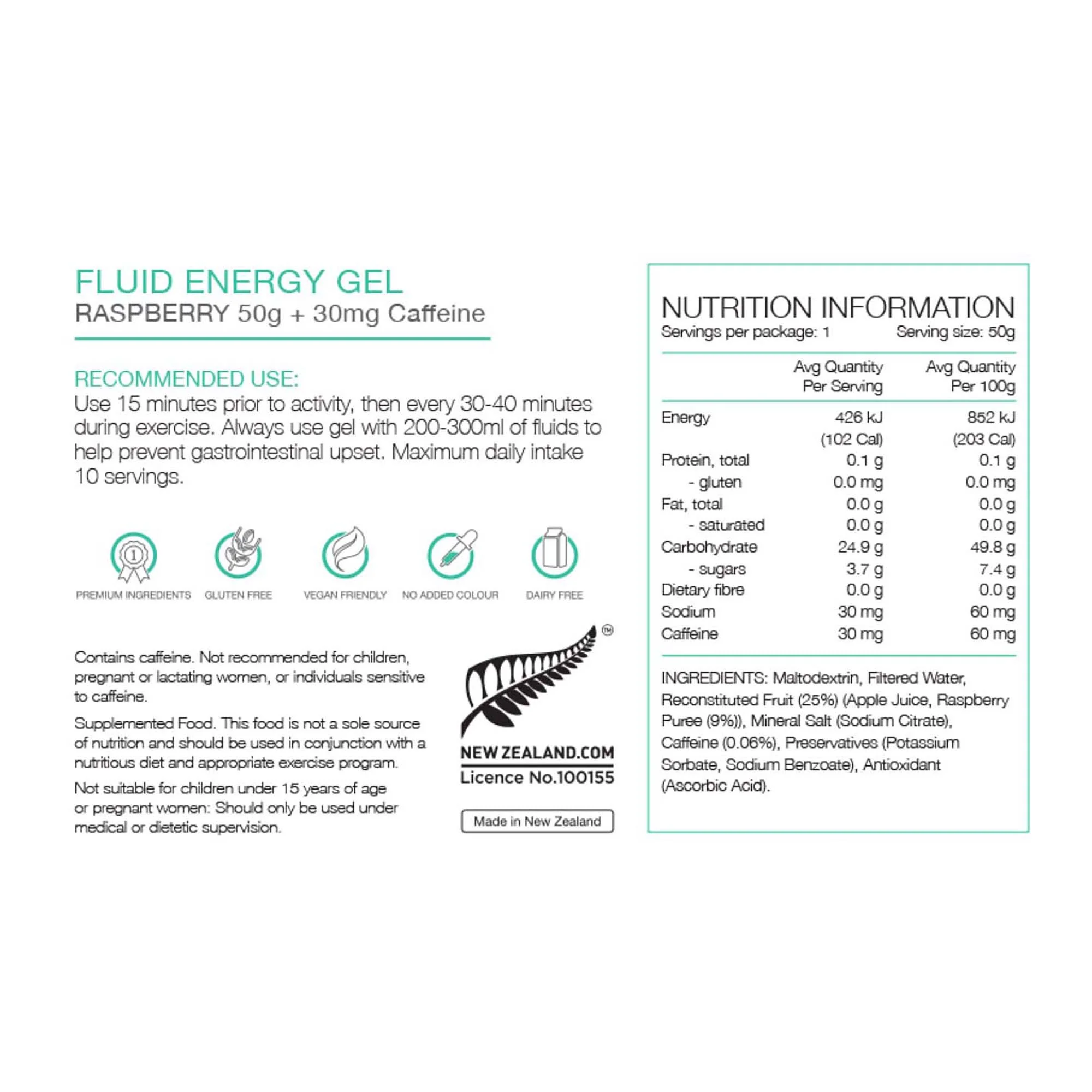 50g Raspberry & 30mg Caffeine Fluid Energy Gel - Image 3